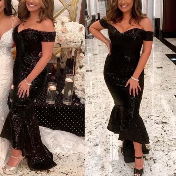 Light pink Portia & Scarlett off shoulder matte sequin midi / floor length dress - Picture 2 of 9